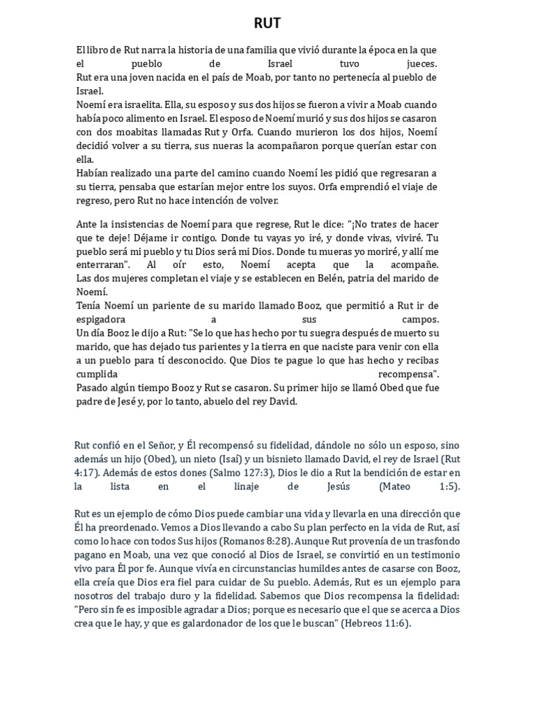 La historia de Rut: fe y fidelidad en Israel | PDF | Rut (figura ...