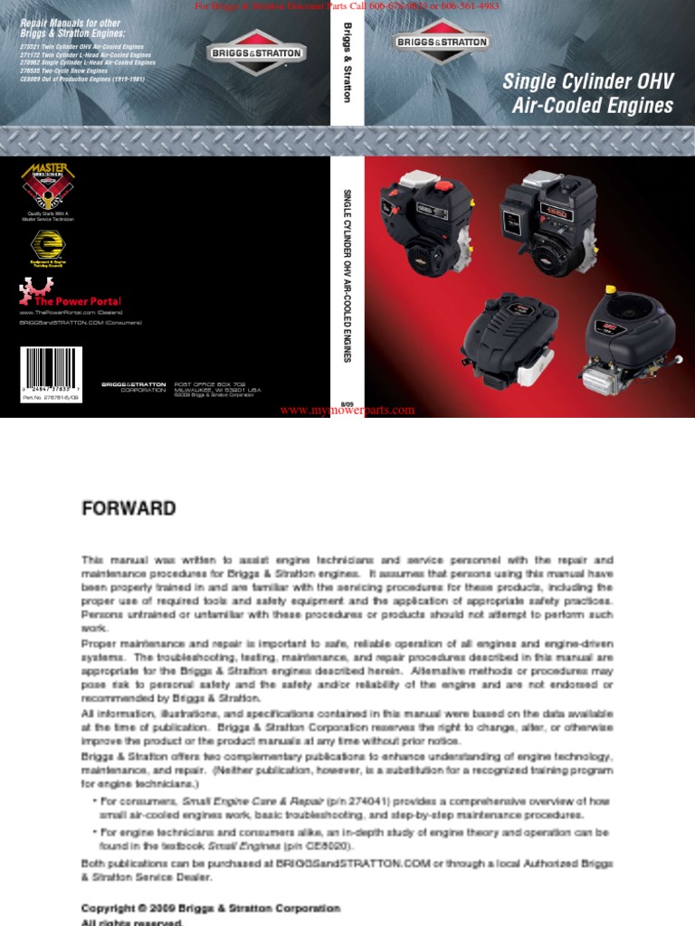 Single Cylinder Ohv Repair Manual BRIGGS & STRATTON PDF Throttle