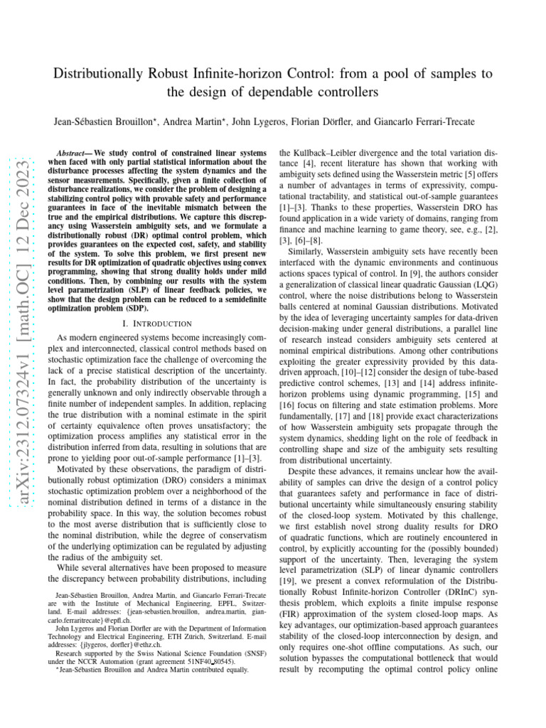 Robust Control with Wasserstein Metrics | PDF | Mathematical ...