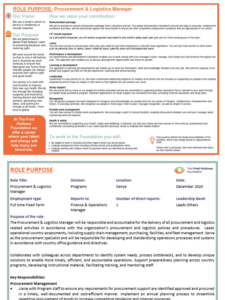 Procurement & Logistics Manager Role | PDF | Procurement | Regulatory ...