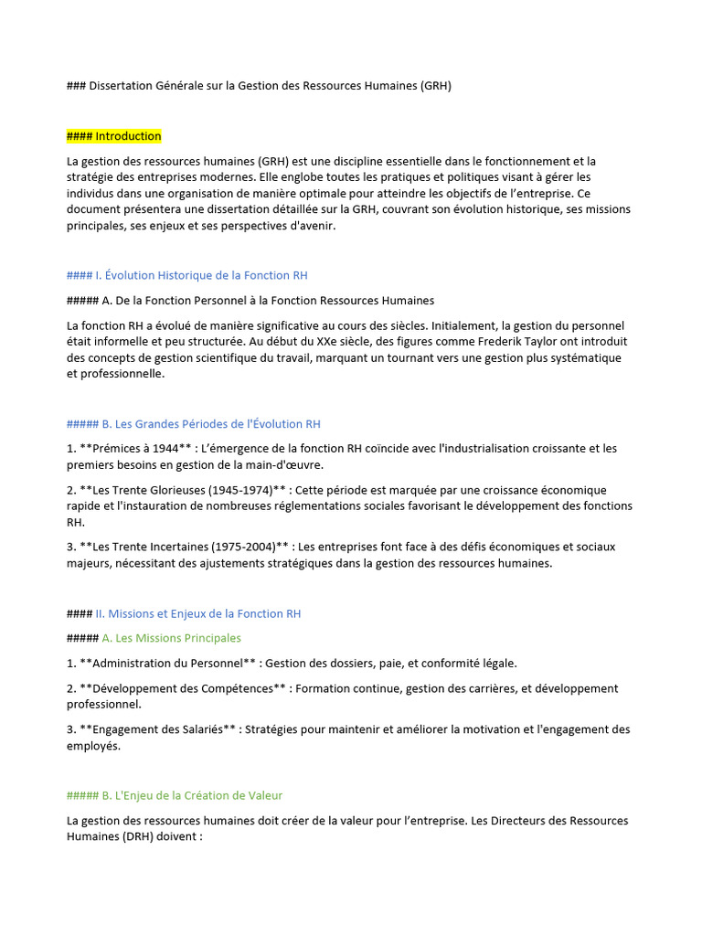 Dissertation sur la GRH et ses enjeux | PDF | Gestion des ressources ...