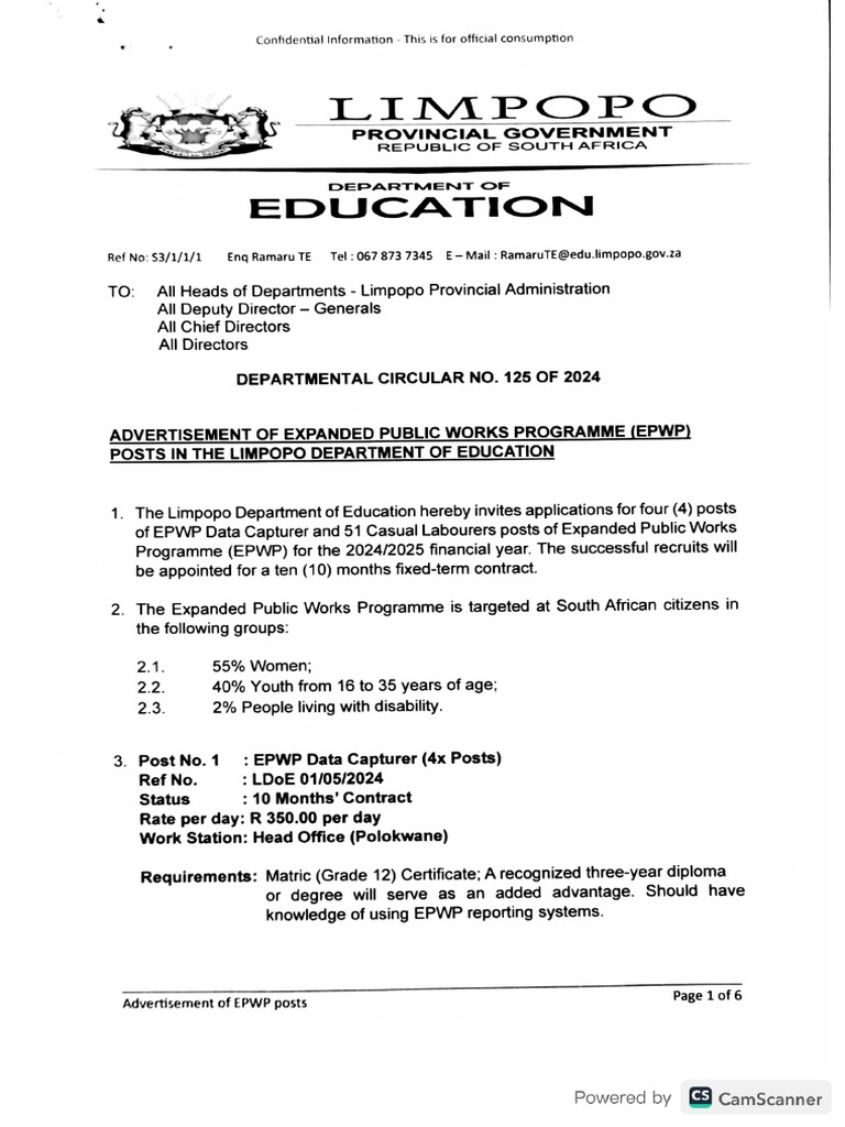 Departmental Circular No. 125 of 2024 Advertisement of Expanded Public ...