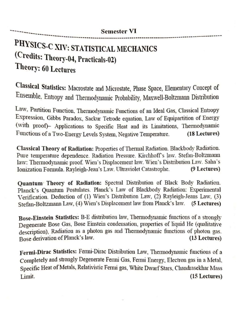 StatisticalMechanics Complete Notes | PDF