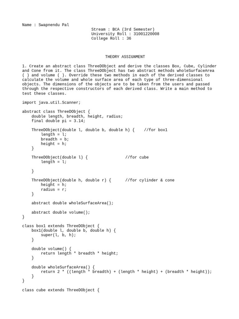 JAVA Theory Assignment by Swapnendu Pal | PDF | Teaching Methods ...