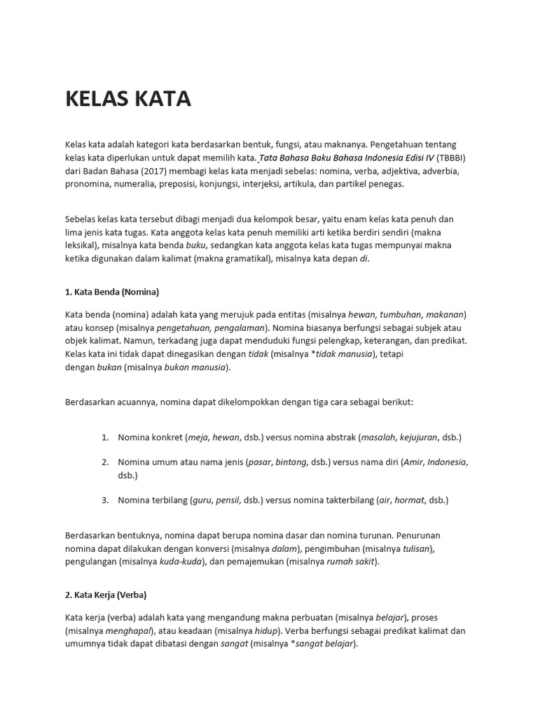 Kelas Kata dalam Bahasa Indonesia | PDF