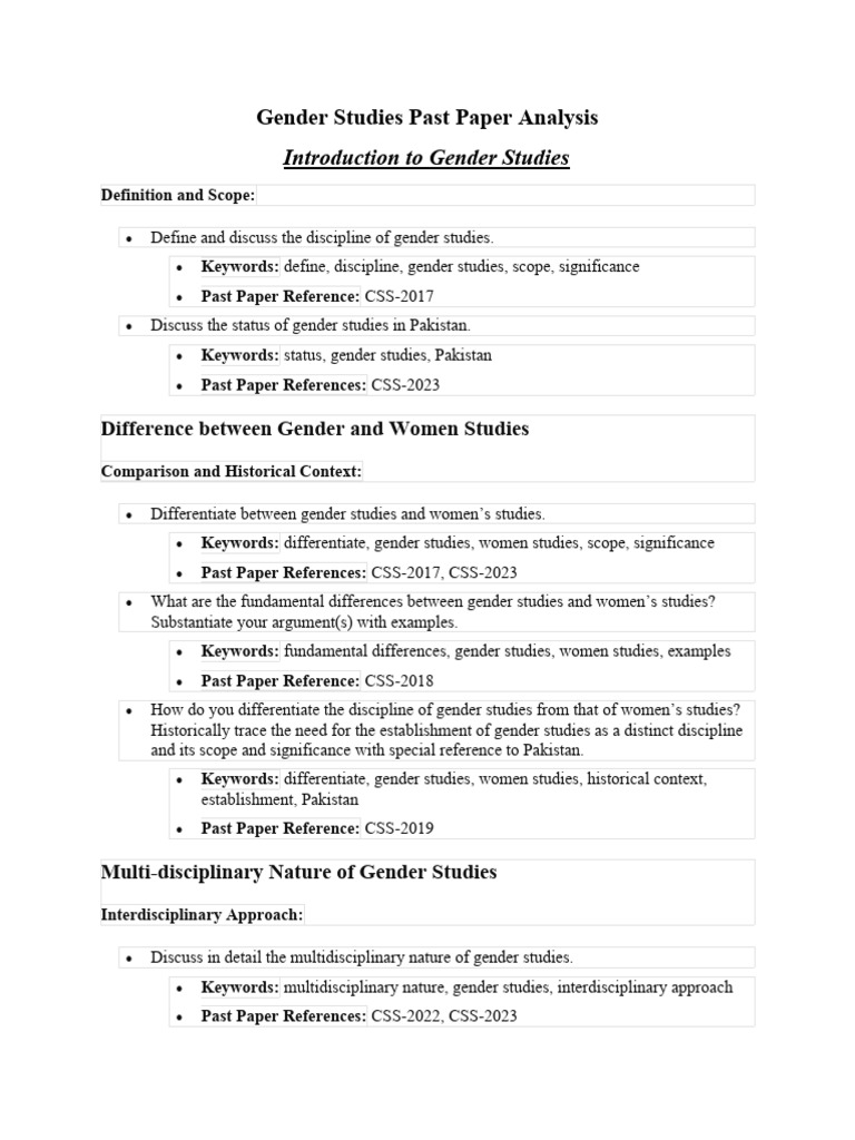 Gender Studies Past Paper Analysis Topic Wise | PDF | Gender Studies ...