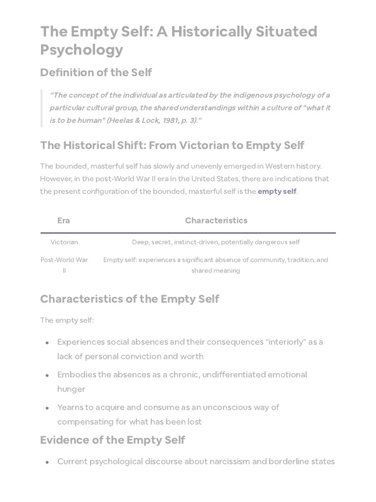 Understanding the Empty Self | PDF | Psychotherapy | Psychology