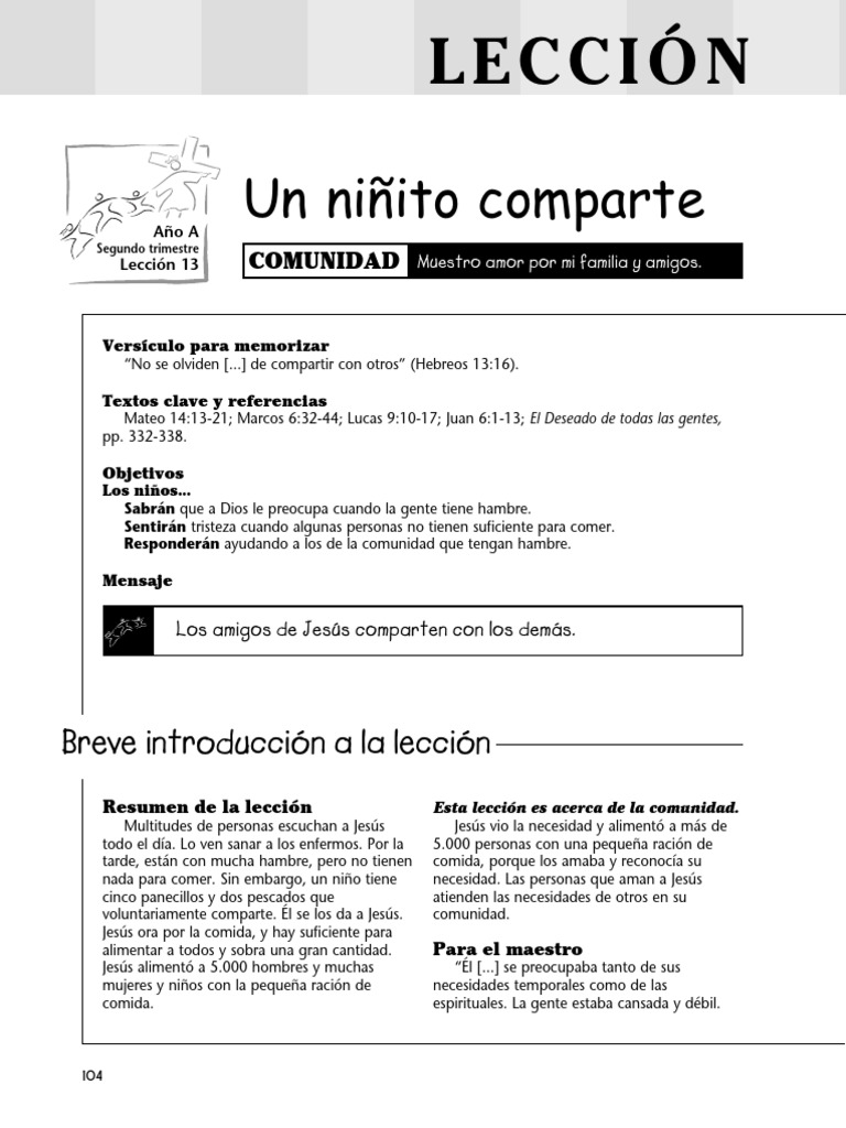 Un Niñito Comparte: Lección | PDF | Jesús | Oración