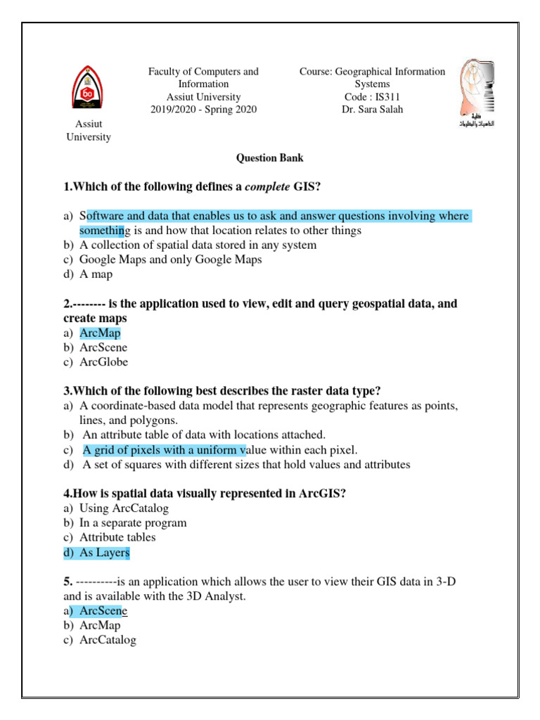 GIS Question Bank Overview | PDF | Arc Gis | Geographic Information System