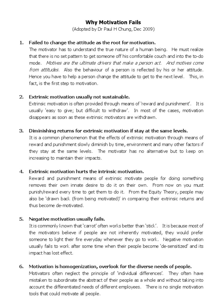 WhyMotivationFails ByPaulChung 22dec09 | PDF | Motivation | Motivational