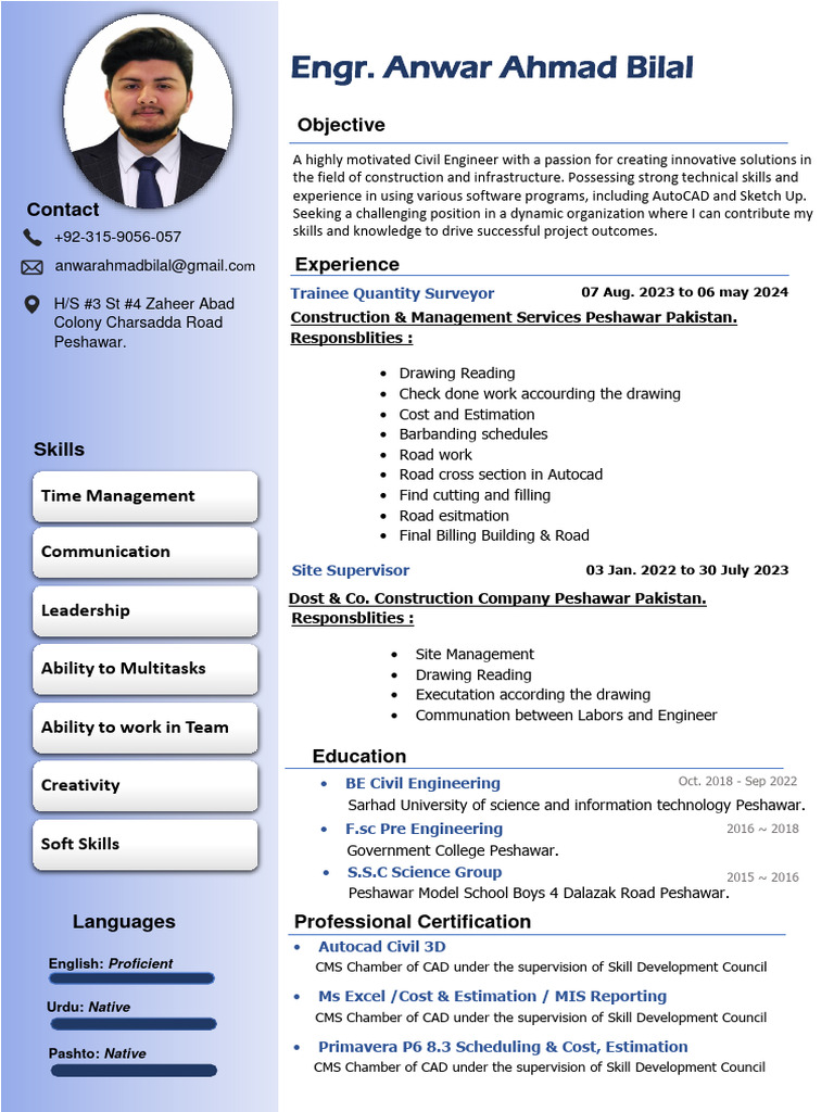 Anwar Ahmad Bilal Updated CV | PDF | Engineering