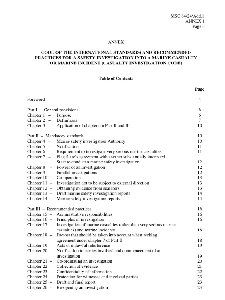 Marine Casualty Investigation Code | PDF | Territorial Waters | Safety