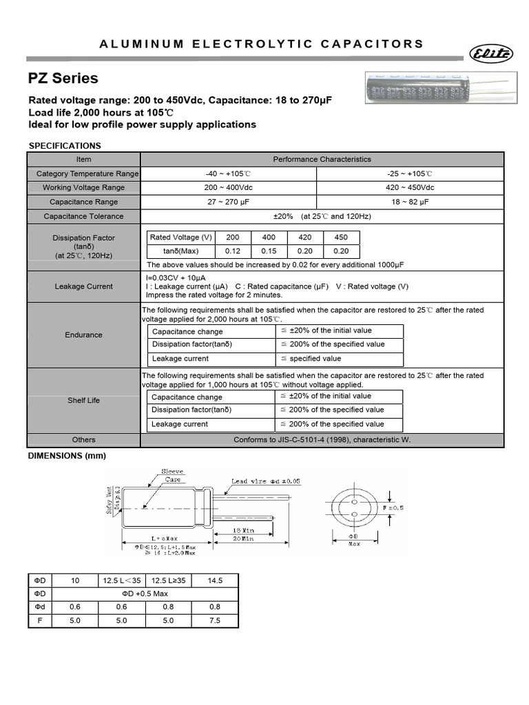 Elite (Radial Thru-Hole) PZ Series | PDF | Capacitor | Electronics