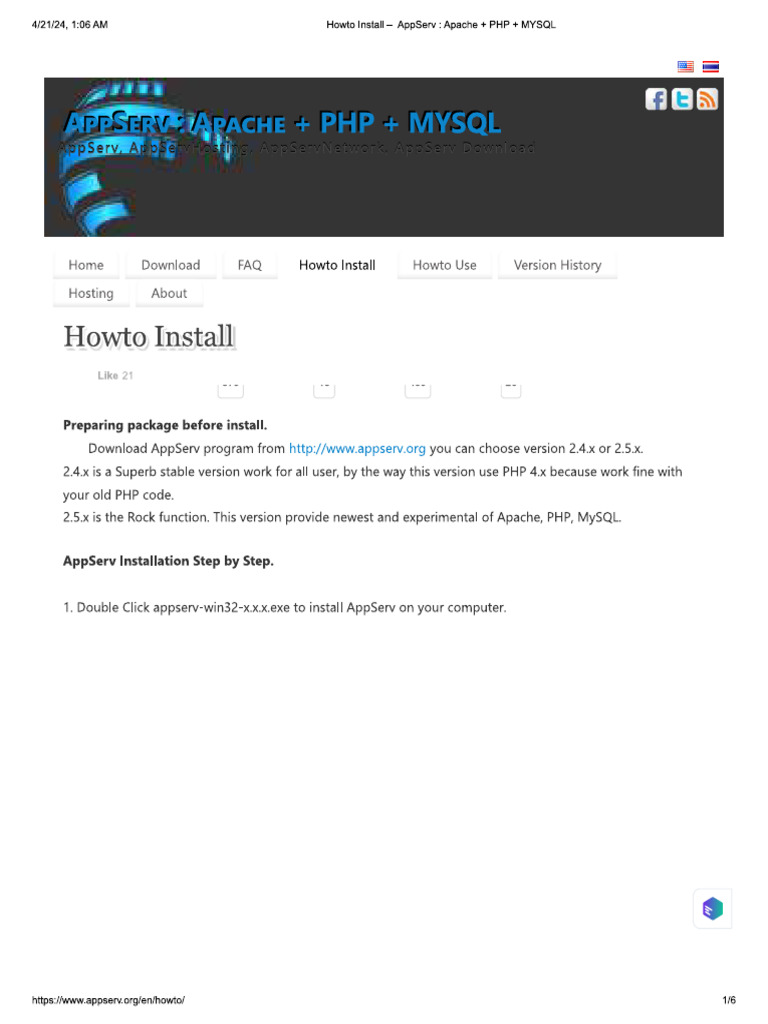 Howto Install - AppServ - Apache + PHP + MYSQL | PDF
