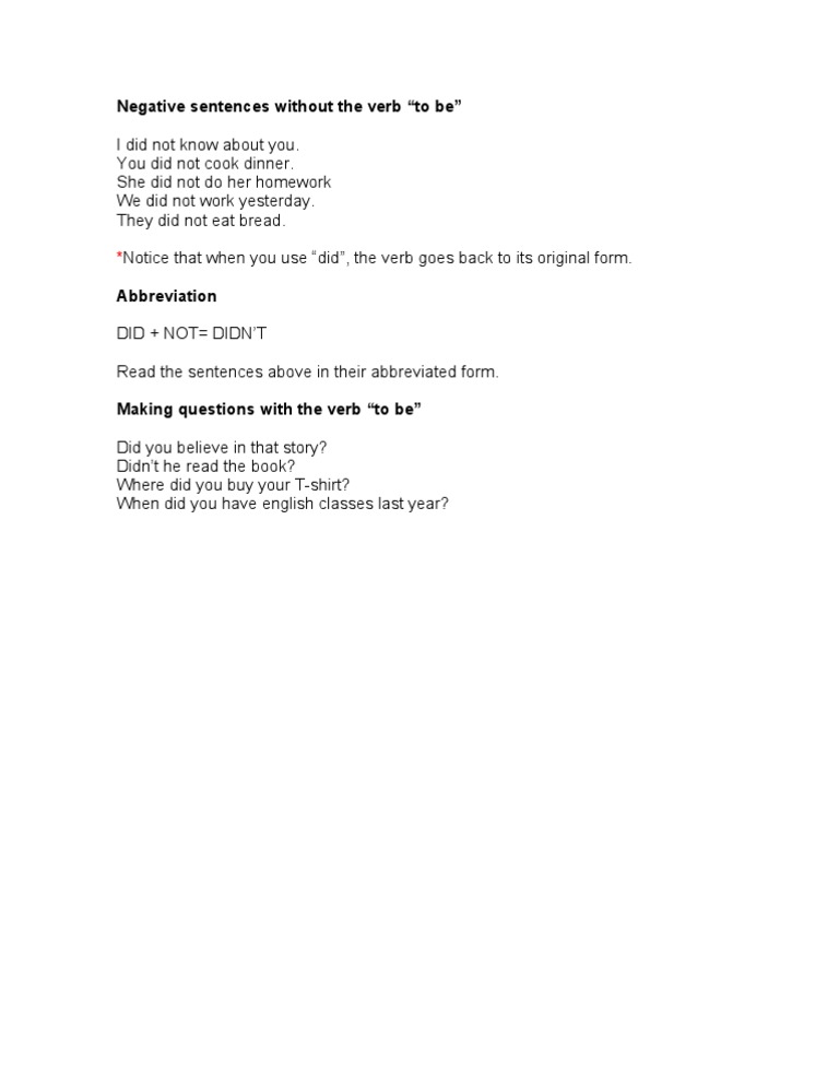Negative Sentences Without 