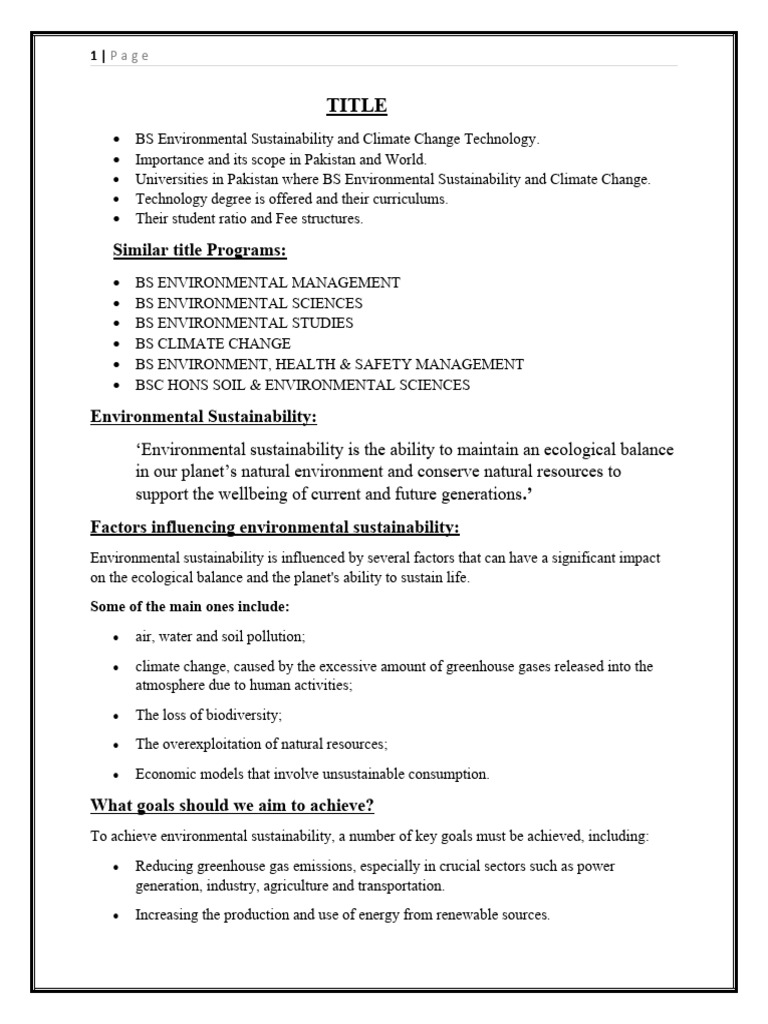 BS in Environmental Sustainability & Climate Change | PDF ...