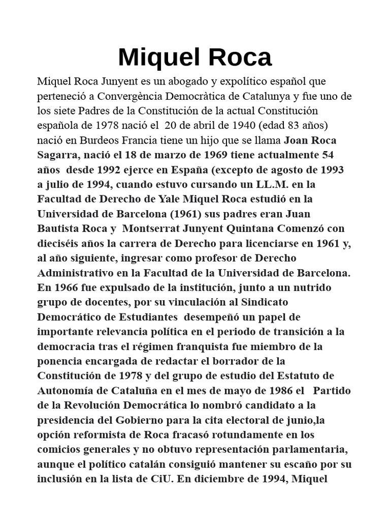 Miquel Roca | PDF | Política | Historia