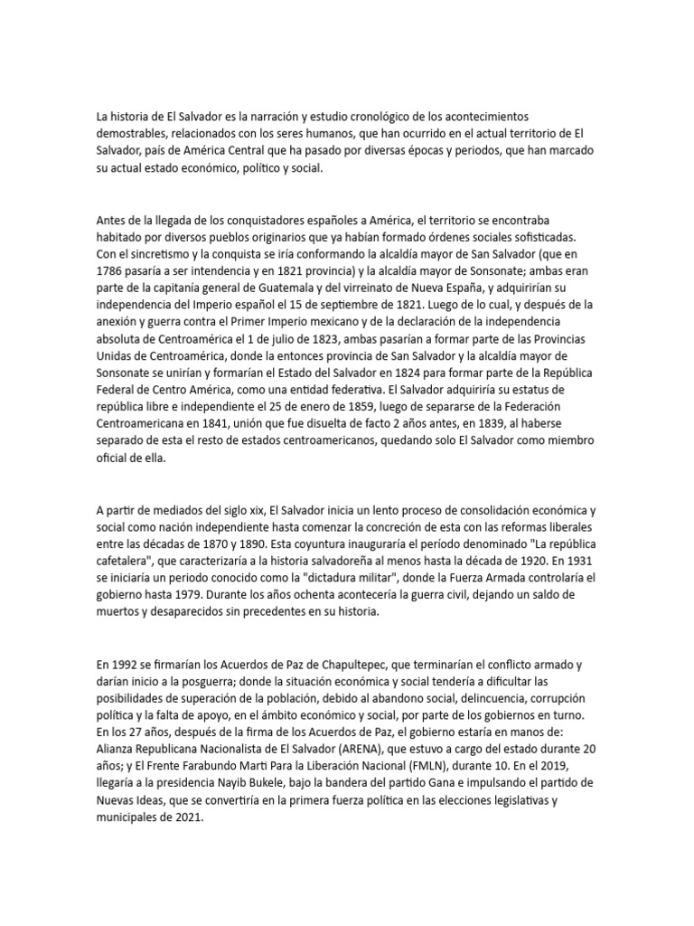 La Historia de El Salvador | PDF | El Salvador | Centroamérica