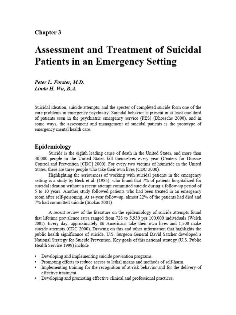 Assessment and Treatment of Suicidal Patients in An Emergency Setting ...