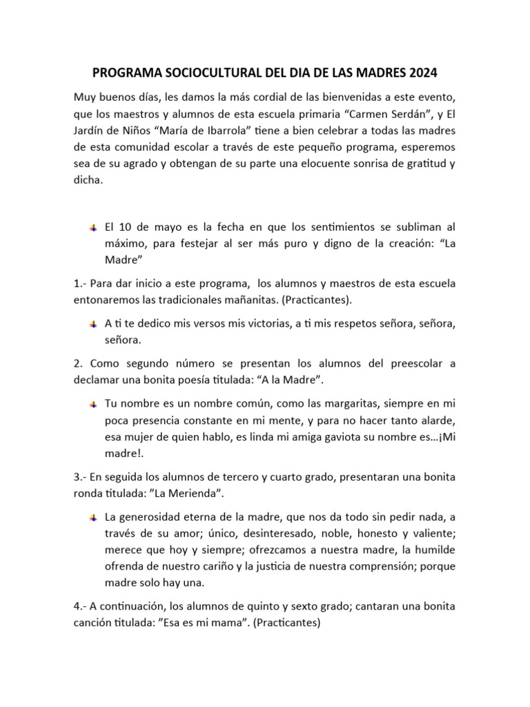 Programa Día de las Madres 2024 | PDF