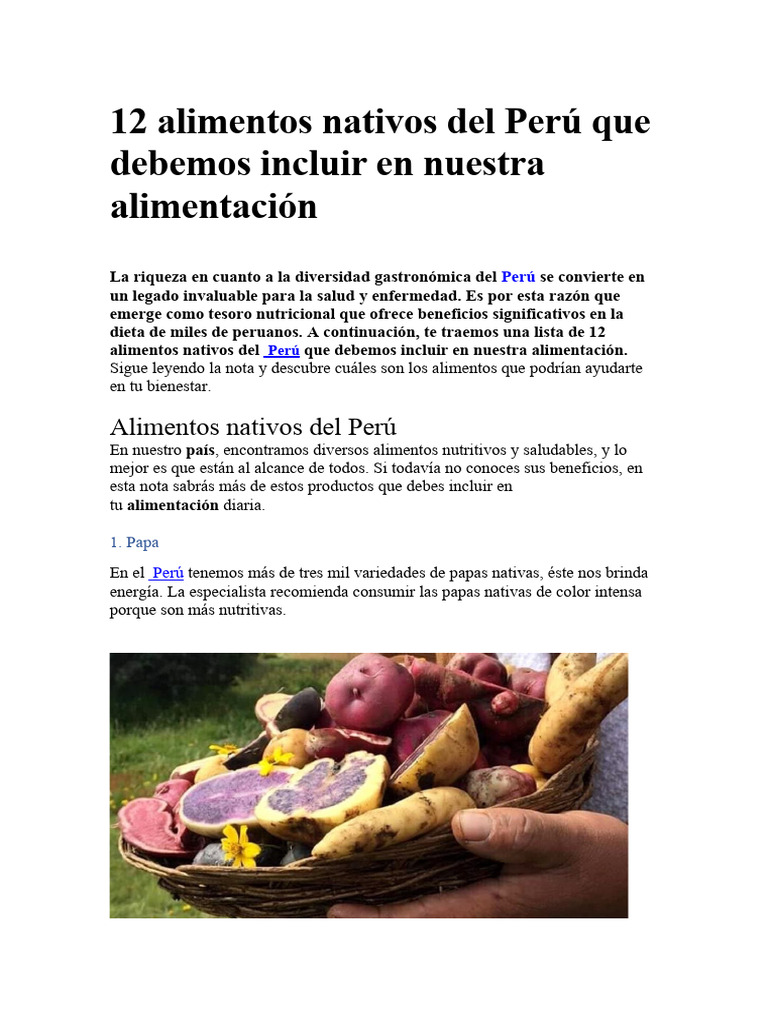 12 Alimentos Nativos del Perú y Sus Beneficios | PDF | Alimentos ...