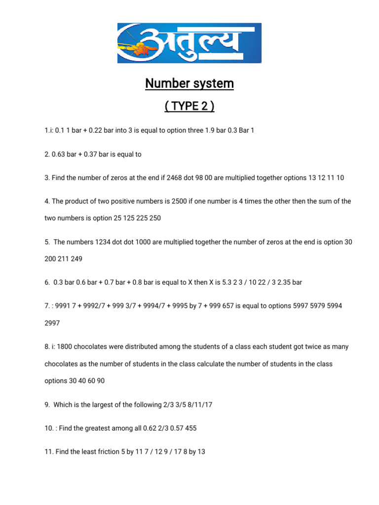 Number System Problems and Solutions | PDF