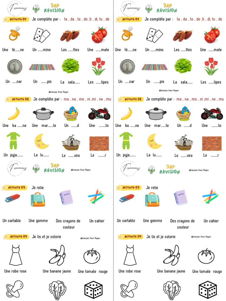 Révisions Français 3AP Activités | PDF | Système visuel | Couleur