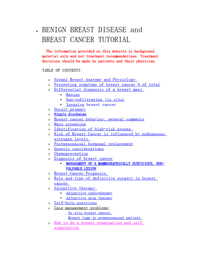 BENIGN BREAST DISEASE and BREAST CANCER TUTORIAL | Download Free PDF ...