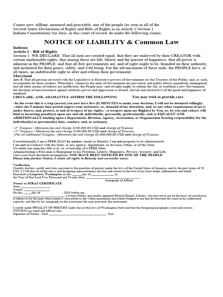 NOL Notice of Liability For Americans 1 Page | Download Free PDF ...