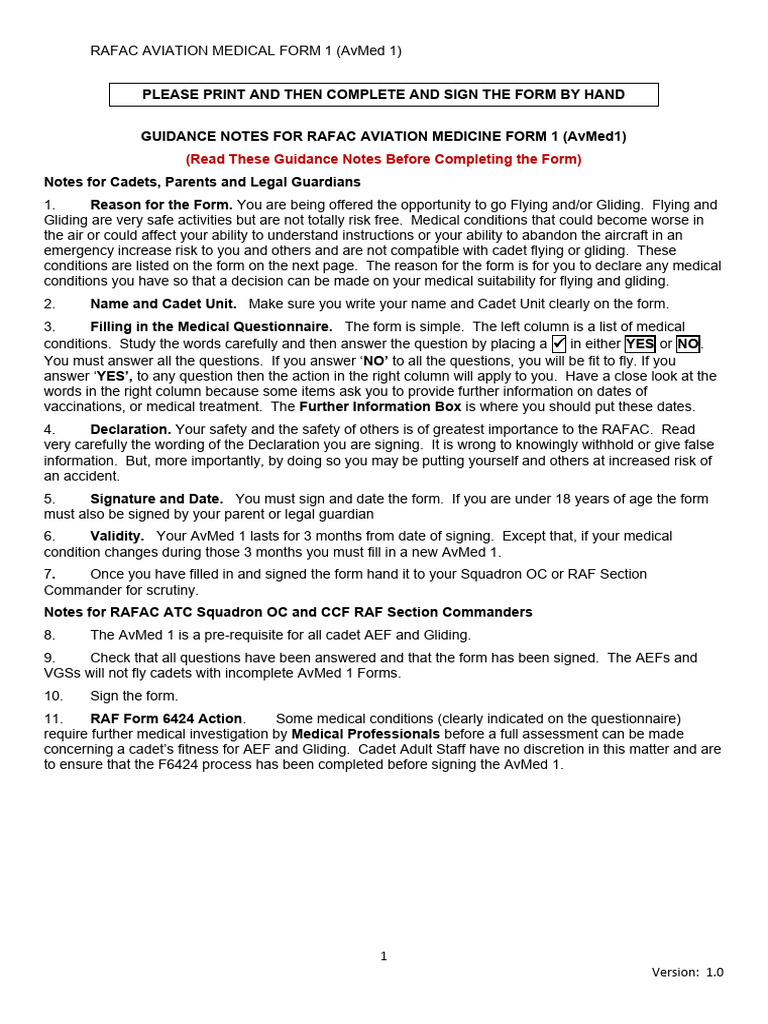 RAFAC AvMed 1 Medical Form Guide | PDF | Medicine | Diseases And Disorders