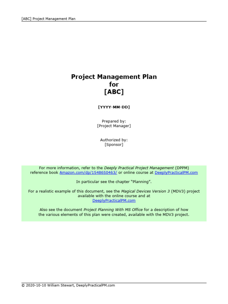 Project Management Plan - Template | PDF | Project Management | Quality ...