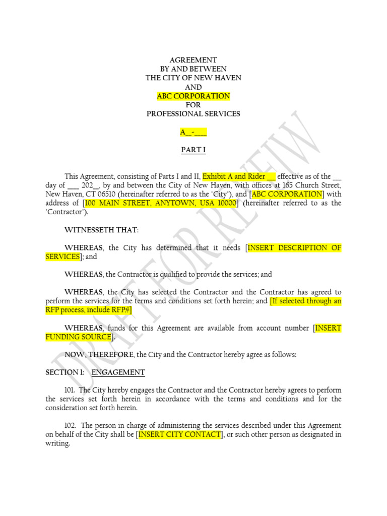 9a-Exhibit RFP Standard Form of Agreement - City of New Haven | PDF ...