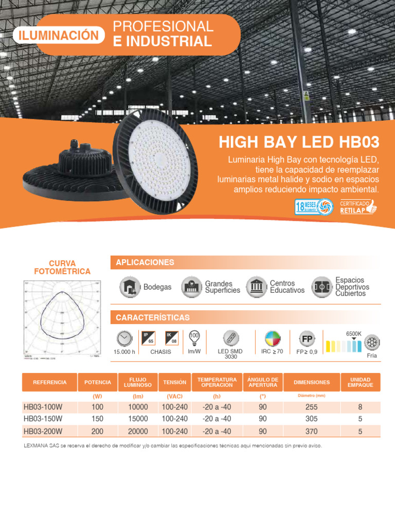 Iluminacio-N LED Industrial Campanas High Bay LED Lexmana | PDF | Diodo ...