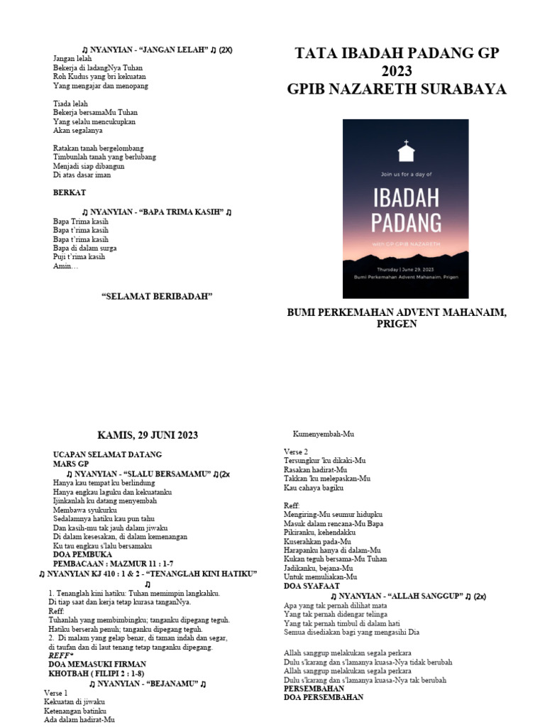 Tata Ibadah Padang Advent Mahanaim | PDF
