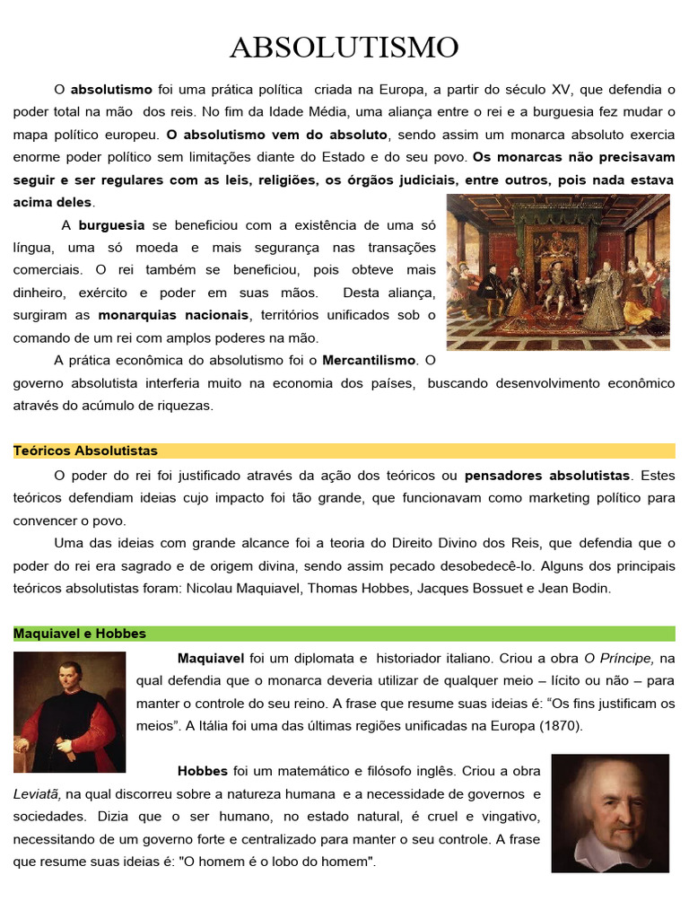 Aula His 7º Ano - Absolutismo | PDF | História