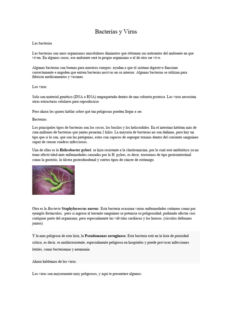 Bacterias y Virus: Riesgos y Tipos | PDF | Las bacterias | Virus