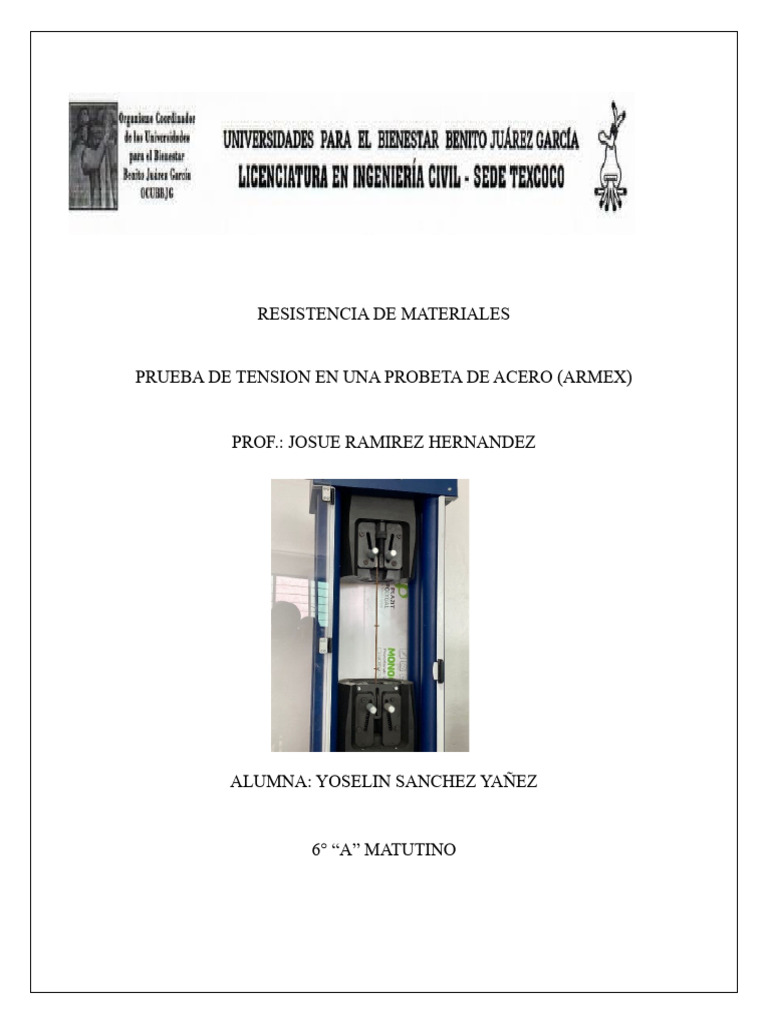 Prueba de Tensión del Armex en Acero | PDF | Mecánica | Ciencias fisicas