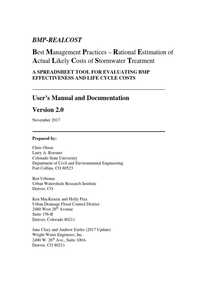 BMP-REALCOST User Manual for Stormwater | PDF | Surface Runoff ...