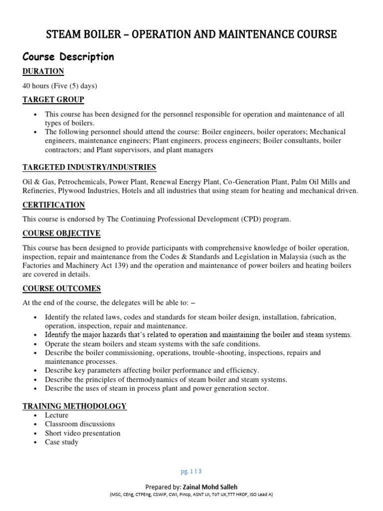 Steam Boiler Operation & Maintenance Course | PDF | Boiler | Steam