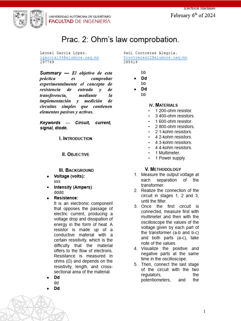 Practica 2 Pdf Electrical Network Resistor
