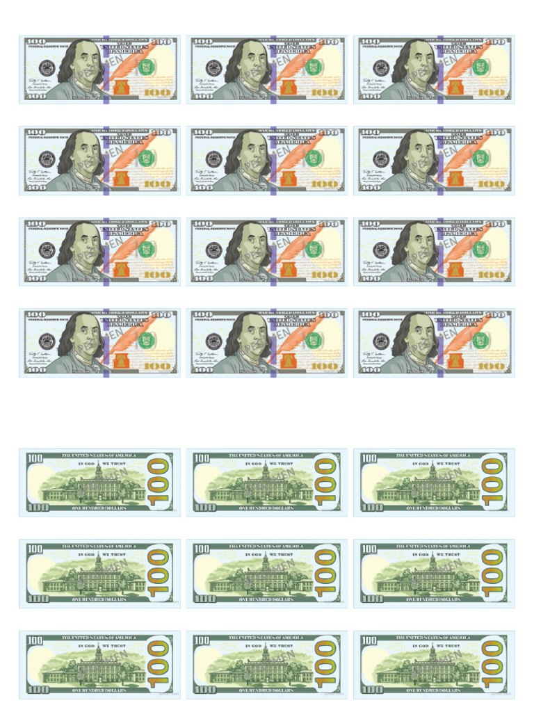 100 Dollar Bill Front And Back Printable Play Money 100 700x467