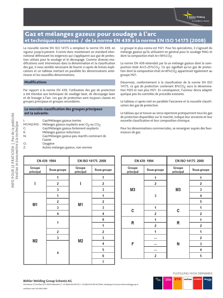Classification des gaz de soudage ISO 14175 | PDF | Chimie | Processus ...