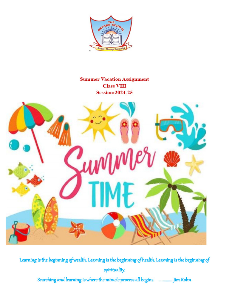 Summer Vacation Assignment Class VIII | PDF