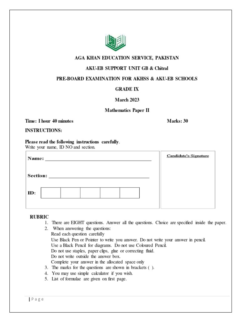 Grade IX Mathematics Pre-Board Exam | PDF | Mathematical Objects | Algebra