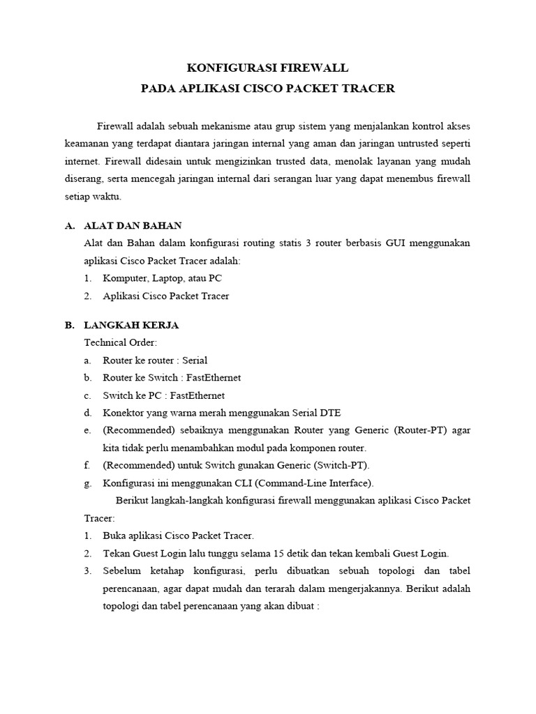 Konfigurasi Firewall di Cisco Packet Tracer | PDF