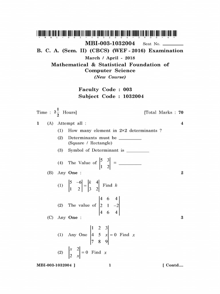 Maths APRIL 2018 Solution 1 | PDF