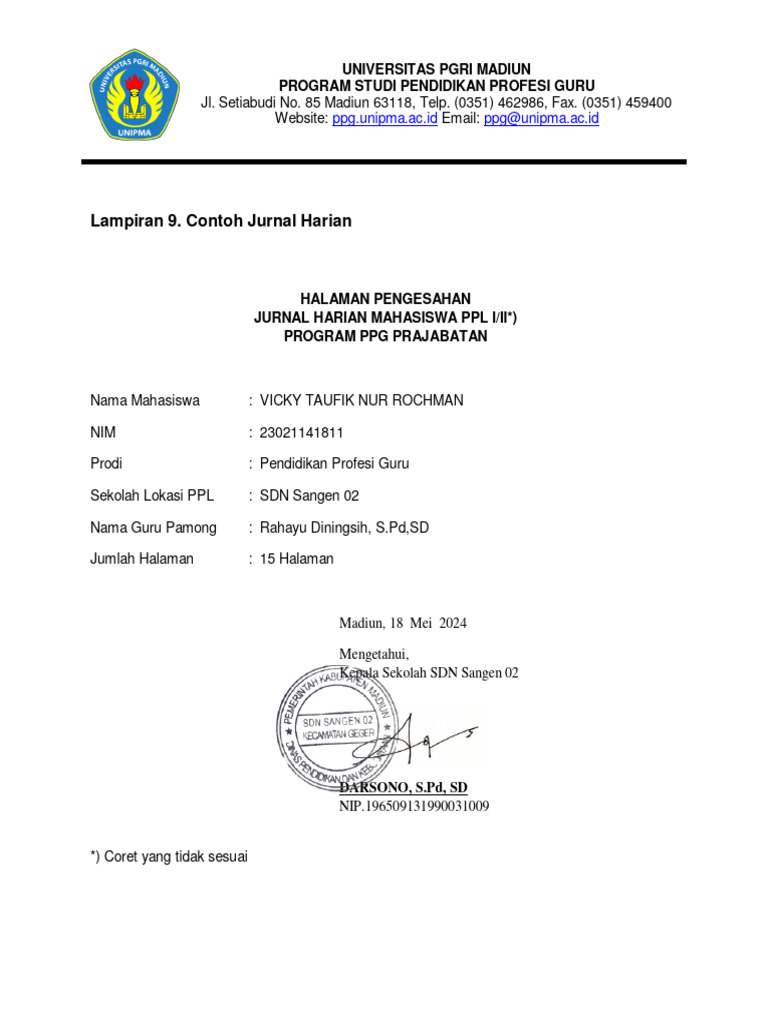 Lampiran 9 Contoh Jurnal Harian Pdf