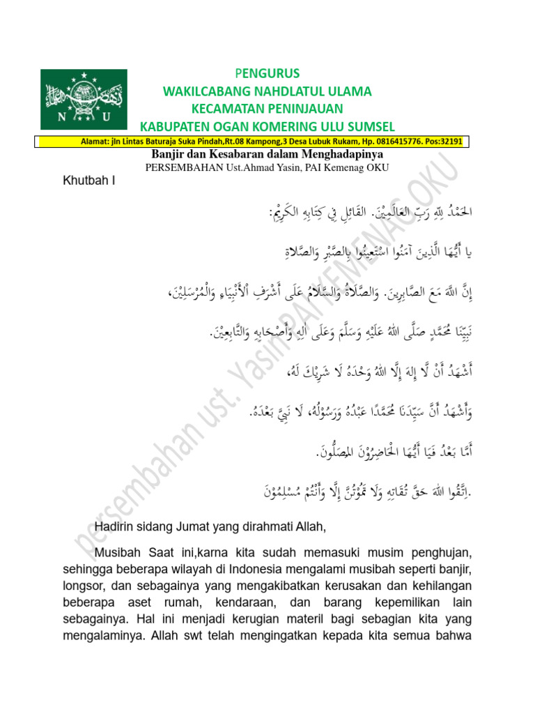 Wakil Bupati Sorong Sampaikan Pesan Kesabaran dalam Khotbah Jumat di Masjid Al-Mutaqin