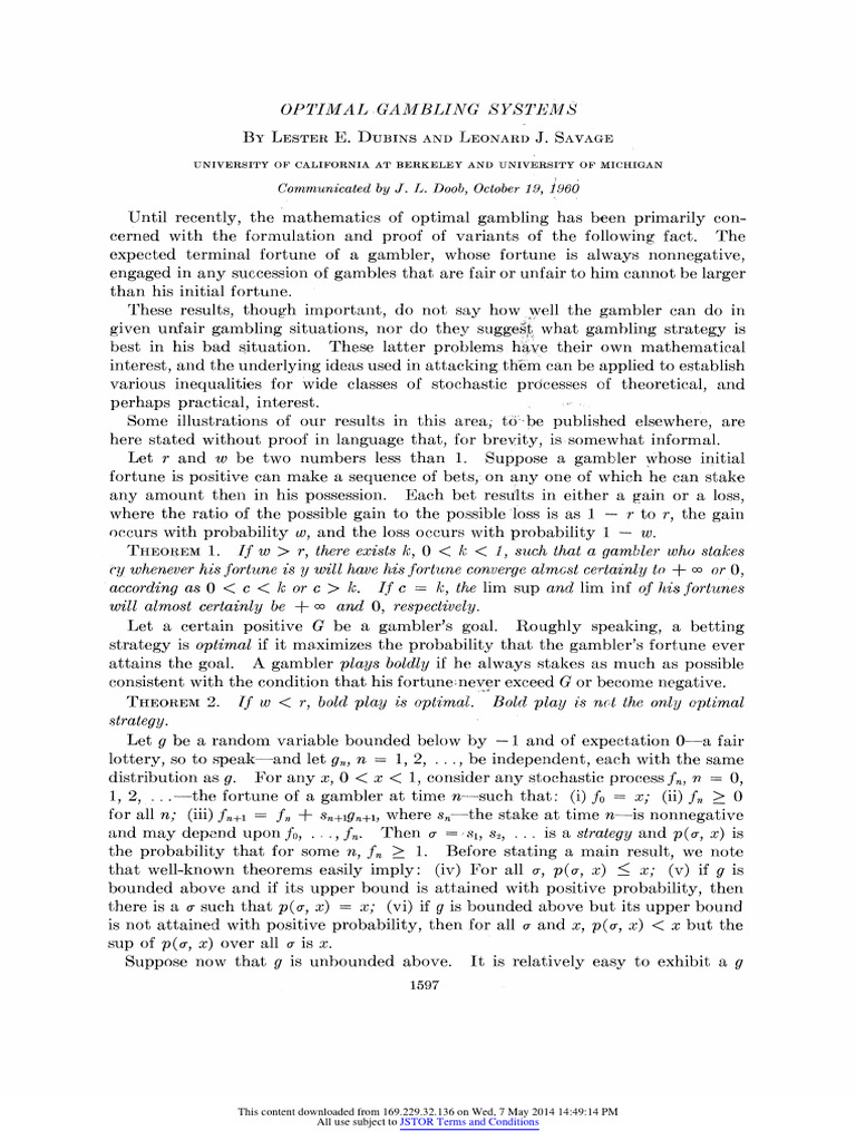 Optimal Gambling Systems | PDF | Gambling | Mathematical Optimization