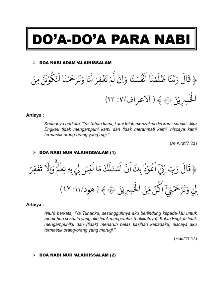 Kumpulan Doa Para Nabi dalam Al-Quran | PDF